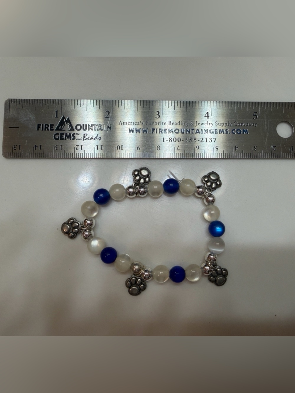 Silver Accent Blue and White Beaded Bracelet